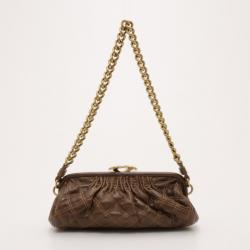 Pre Owned Marc Jacobs Brown Quilted Leather East/West Stam Clutch Handbag  