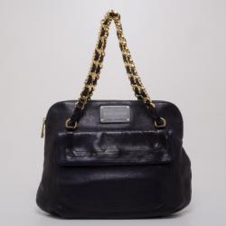 Pre Owned Marc Jacobs Black and Navy Leather Chain Handle Tote