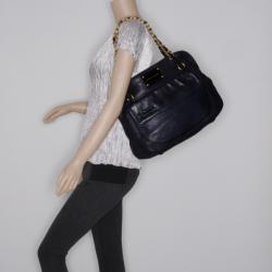 Pre Owned Marc Jacobs Black and Navy Leather Chain Handle Tote