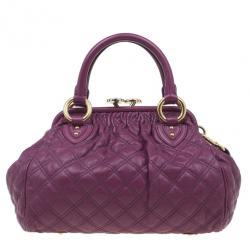 Pre Owned Marc Jacobs Purple Quilted Leather Stam Satchel