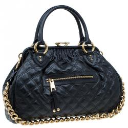 Pre Owned Marc Jacobs Black Quilted Leather Stam Satchel