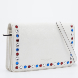 Marc Jacobs White Leather Studded Flap Crossbody Bag