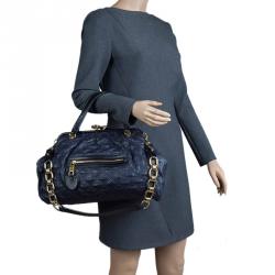 Marc Jacobs Dark Blue Quilted Coated Canvas Stam Satchel
