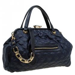 Marc Jacobs Dark Blue Quilted Coated Canvas Stam Satchel