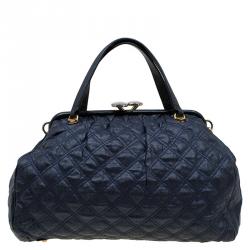 Marc Jacobs Dark Blue Quilted Coated Canvas Stam Satchel