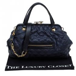 Marc Jacobs Dark Blue Quilted Coated Canvas Stam Satchel
