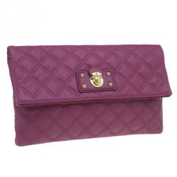 Pre Owned Marc Jacobs Pink Quilted Leather Large Convertible Eugenie Clutch