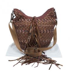 Pre Owned Marc Jacobs Brown Woven Leather Boho Hobo
