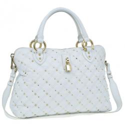 Pre Owned Marc Jacobs White Leather Large Rio Stardust Studded Satchel