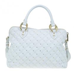 Pre Owned Marc Jacobs White Leather Large Rio Stardust Studded Satchel