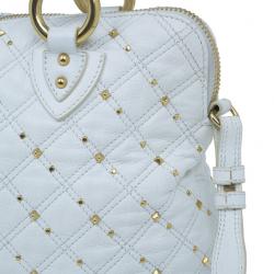 Pre Owned Marc Jacobs White Leather Large Rio Stardust Studded Satchel