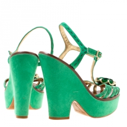 Marc Jacobs Green Suede Crystal Flower Embellished Ankle Strap Platform Sandals Size 36