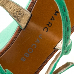 Marc Jacobs Green Suede Crystal Flower Embellished Ankle Strap Platform Sandals Size 36