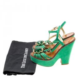 Marc Jacobs Green Suede Crystal Flower Embellished Ankle Strap Platform Sandals Size 36