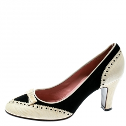 Pre Owned Marc Jacobs Black/White Leather Brogue Bow Detail Pumps Size 39