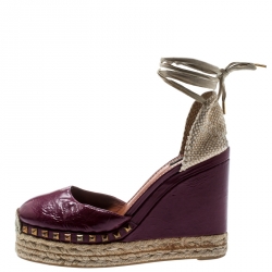 Marc Jacobs Burgundy Patent Leather Wedge Espadrille Platform Sandals Size 38