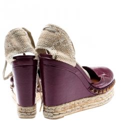 Marc Jacobs Burgundy Patent Leather Wedge Espadrille Platform Sandals Size 38