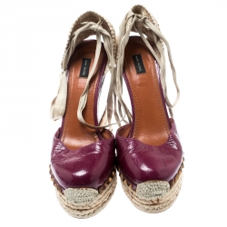Marc Jacobs Burgundy Patent Leather Wedge Espadrille Platform Sandals Size 38