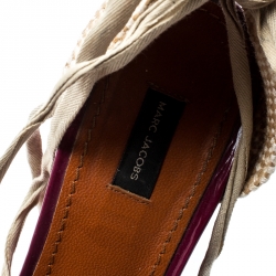 Marc Jacobs Burgundy Patent Leather Wedge Espadrille Platform Sandals Size 38