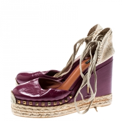 Marc Jacobs Burgundy Patent Leather Wedge Espadrille Platform Sandals Size 38