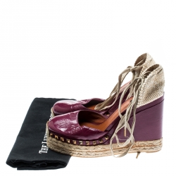 Marc Jacobs Burgundy Patent Leather Wedge Espadrille Platform Sandals Size 38