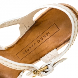 Pre Owned Marc Jacobs White Leather Buckle Detail Ankle Strap Wooden Platform Sandals Size 37