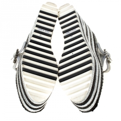 Pre Owned Marc Jacobs Metallic Silver Crystal Embellished Leather Suzi Mary Jane Espadrille Platforms Size 38