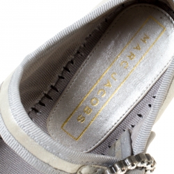 Pre Owned Marc Jacobs Metallic Silver Crystal Embellished Leather Suzi Mary Jane Espadrille Platforms Size 38