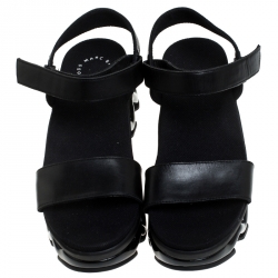 Marc by Marc Jacobs Black Leather Zigzag Platform Ankle Strap Sandals Size 38