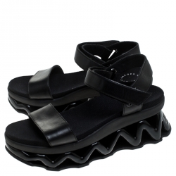 Marc by Marc Jacobs Black Leather Zigzag Platform Ankle Strap Sandals Size 38