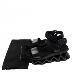 Marc by Marc Jacobs Black Leather Zigzag Platform Ankle Strap Sandals Size 38