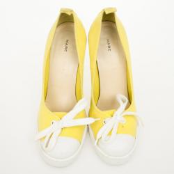 Pre Owned Marc Jacobs Yellow Cap Toe Bow Pumps Size 39.5