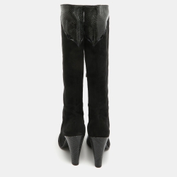 Marc Jacobs Black Python Embossed Leather and Suede Knee High Boots Size 39.5