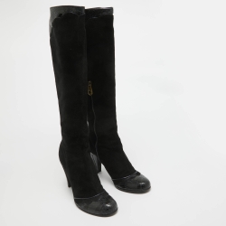 Marc Jacobs Black Python Embossed Leather and Suede Knee High Boots Size 39.5