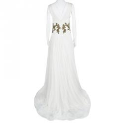 Marchesa White Ruched Detail Embellished Tulle Gown XL