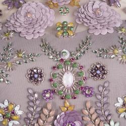 Pre Owned Marchesa Notte Purple Embellished Halter Neck Tiered Gown S