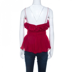 Pre Owned Notte By Marchesa Burgundy Silk Ruffled Tank Top M