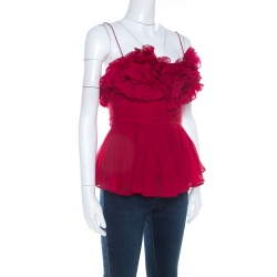 Pre Owned Notte By Marchesa Burgundy Silk Ruffled Tank Top M