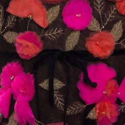 Pre Owned Marchesa Notte Black Tulle Sleeveless 3D Floral High Low Gown M 