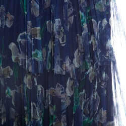 Marchesa Voyage Iris Blue Printed Tulle Pleated Column Skirt M
