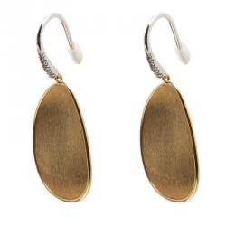 Marco Bicego Lunaria Diamond & Hammered Yellow Gold Drop Hook Earrings