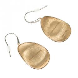 Marco Bicego Lunaria Diamond & Hammered Yellow Gold Drop Hook Earrings
