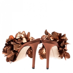 Marco De Vincenzo Metallic Bronze Silk Flower And Satin Open Toe Mules Size 36