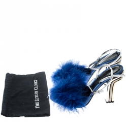 Marco De Vincenzo Blue Marabou Feathers Embellished Ankle Strap Sandals Size 39