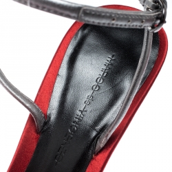 Pre Owned Marco De Vincenzo Red Marabou Feathers Embellished Ankle Strap Sandals Size 40.5