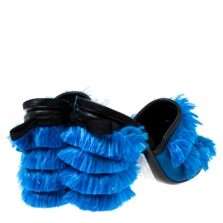 Marco de Vincenzo Blue Satin Fringed Mules Size 37
