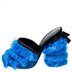 Marco de Vincenzo Blue Satin Fringed Mules Size 37