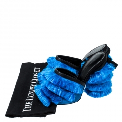 Marco de Vincenzo Blue Satin Fringed Mules Size 37