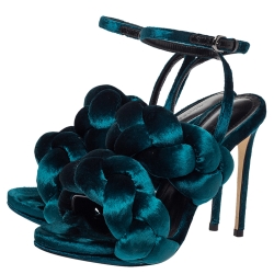 Marco De Vincenzo Teal Blue Velvet Braided Rope Ankle Strap Sandals Size 36