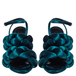 Marco De Vincenzo Teal Blue Velvet Braided Rope Ankle Strap Sandals Size 36